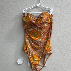 J. Crew Orange and Pink Patterned One Piece Swimsuit